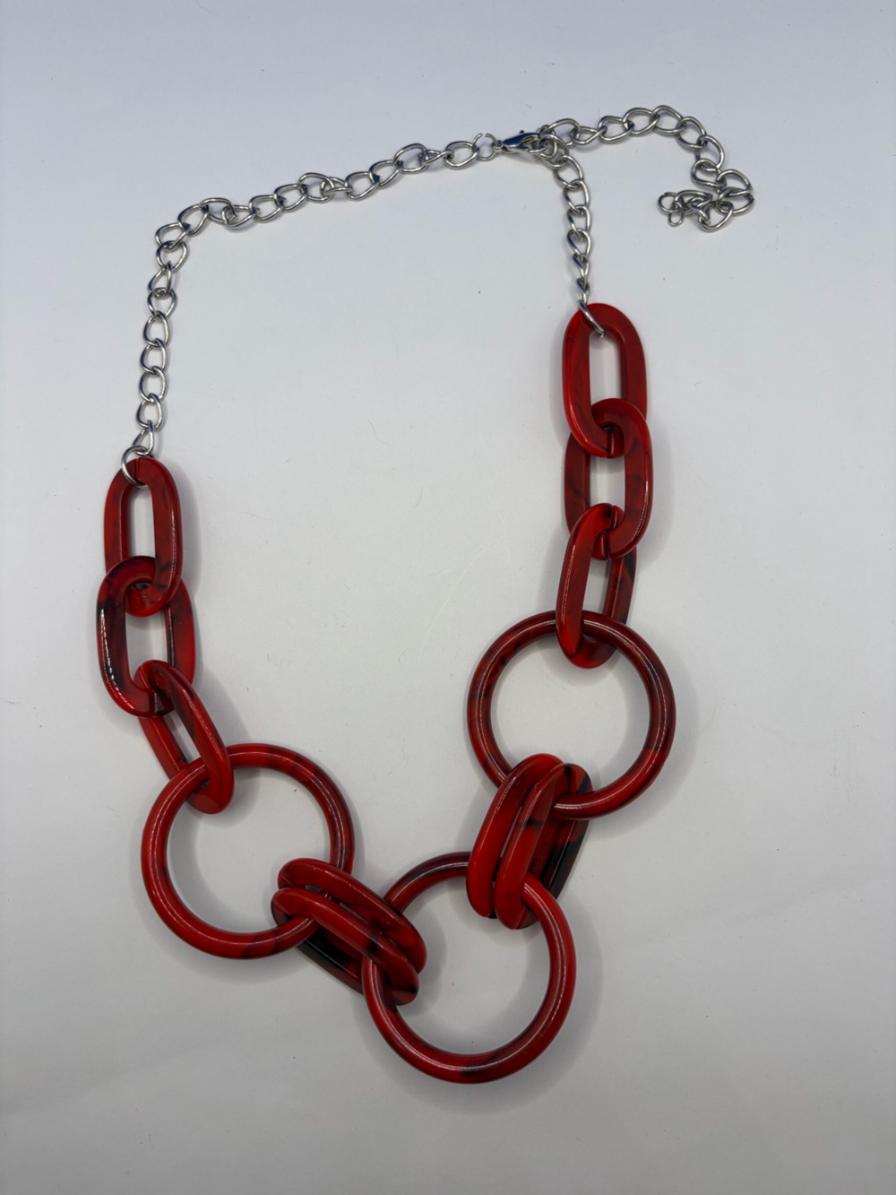 Red Chunky Statement Necklace Oversized Acrylic Resin Link Chain
